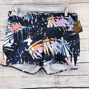 LL Bean Womens New Currents Swim Shorts Deep Water Print Blue Floral 16 REG NWT